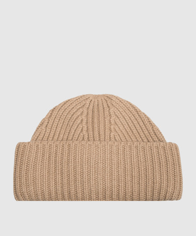 Beige wool and cashmere beanie hat