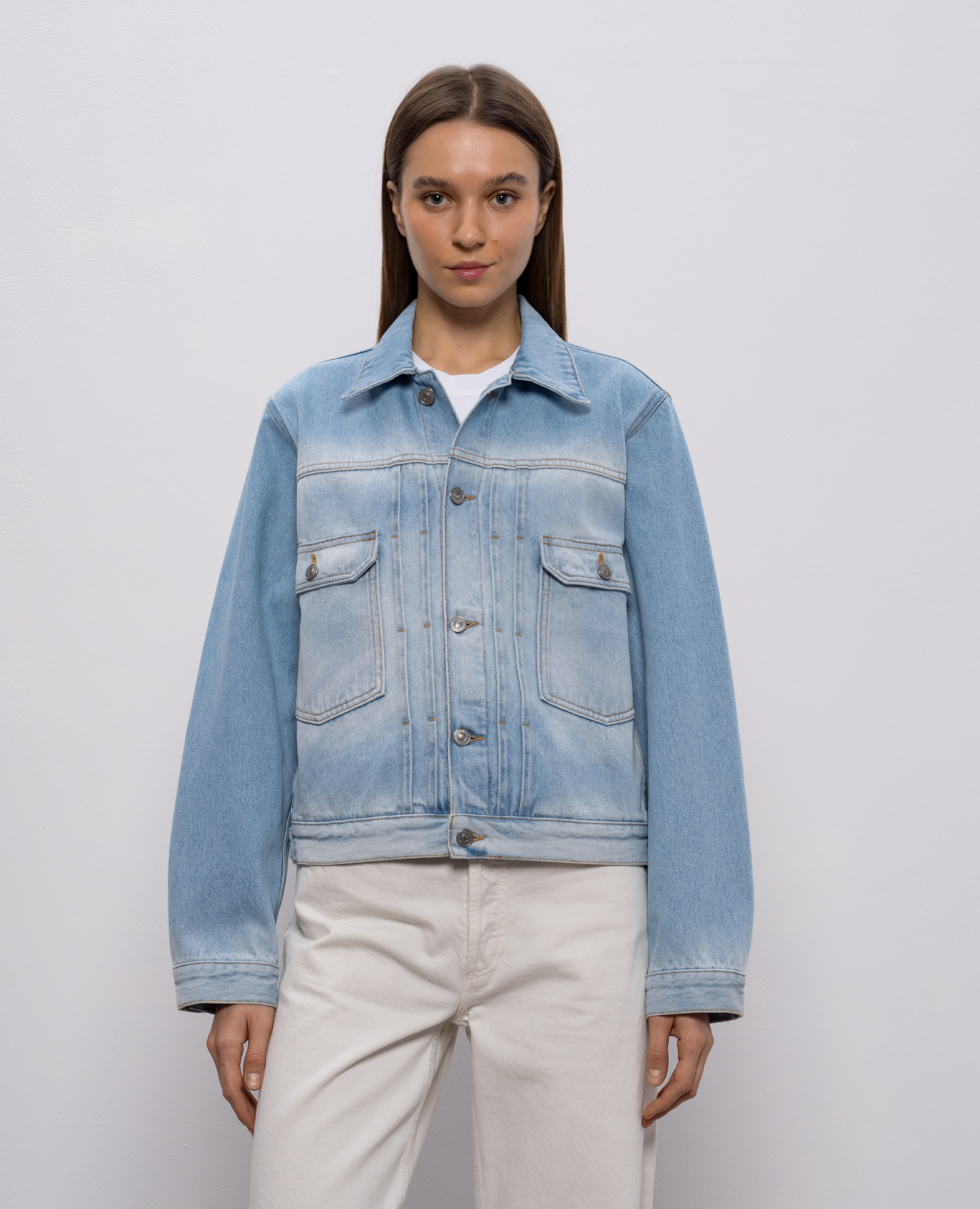 

Blue denim jacket with logo patch Victoria Beckham, Light blue