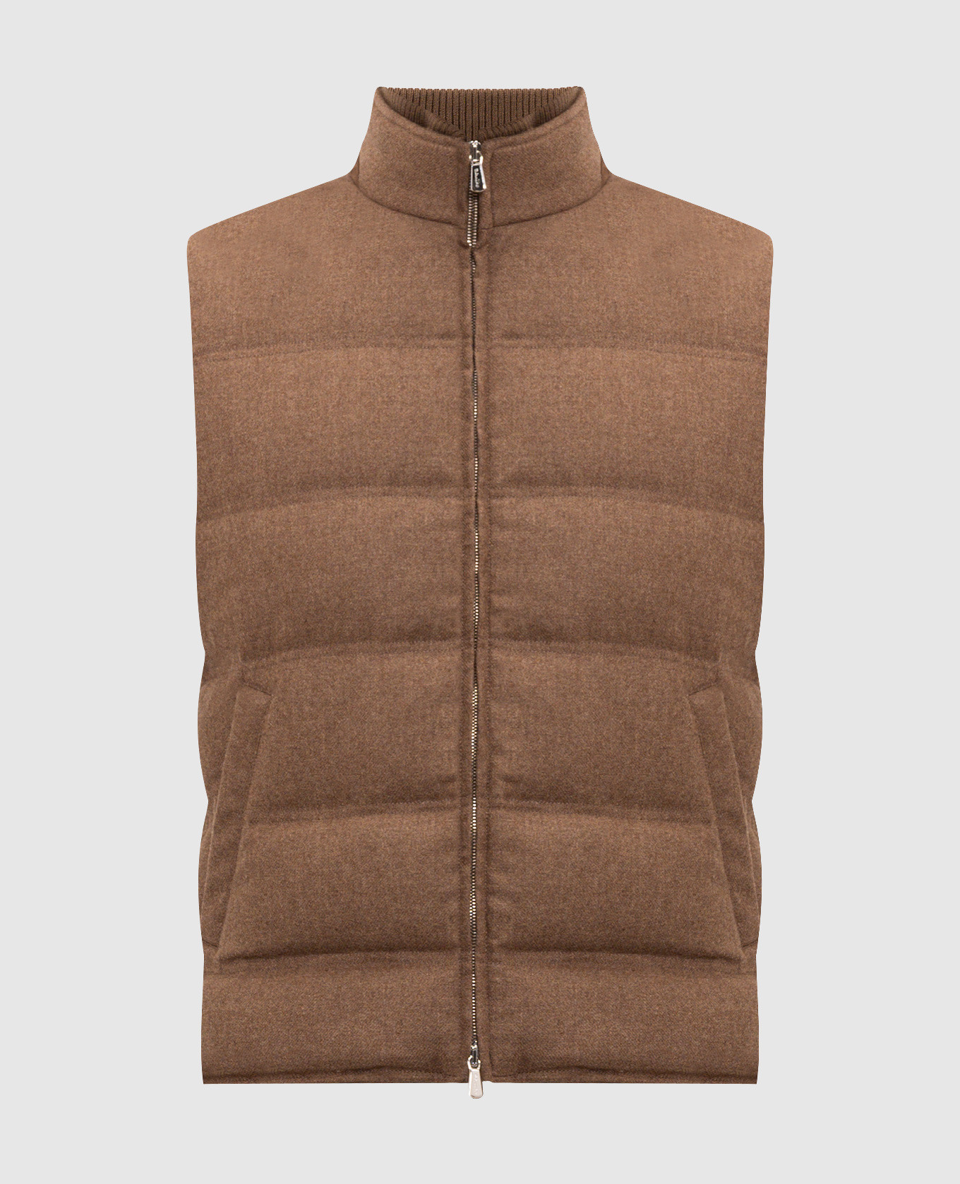 Brown wool and cashmere down vest