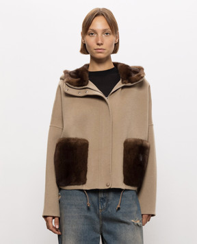 Yves Salomon Brown mink fur jacket with hood 27WYV05456CAVI