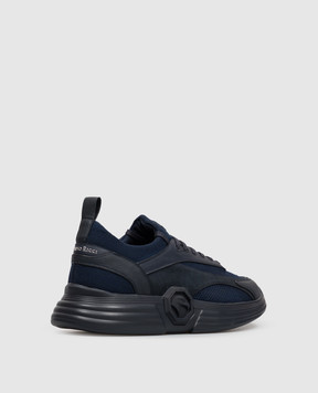 Stefano Ricci Blue combination sneakers with textured logo monogram UG27G6716TMRSDW