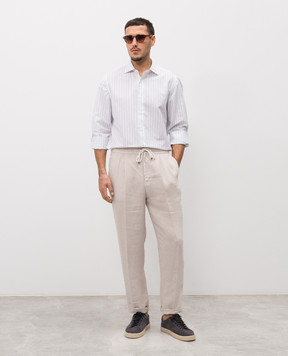 ISAIA White striped linen shirt IM10TCC9998
