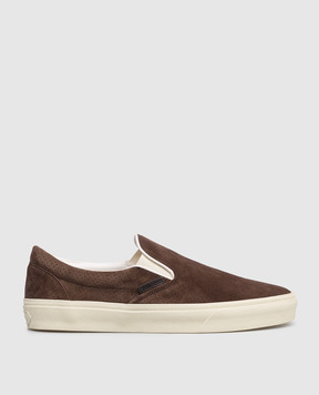 Tom Ford Jude brown suede slip-ons with perforations J1368ICL124N
