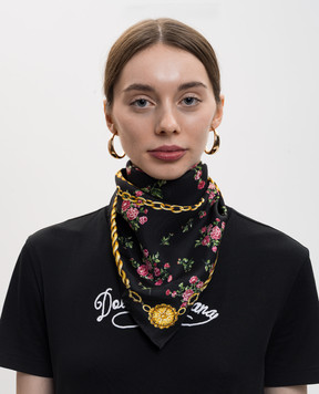 Dolce&Gabbana Black silk scarf with floral print FN092RGDDLN