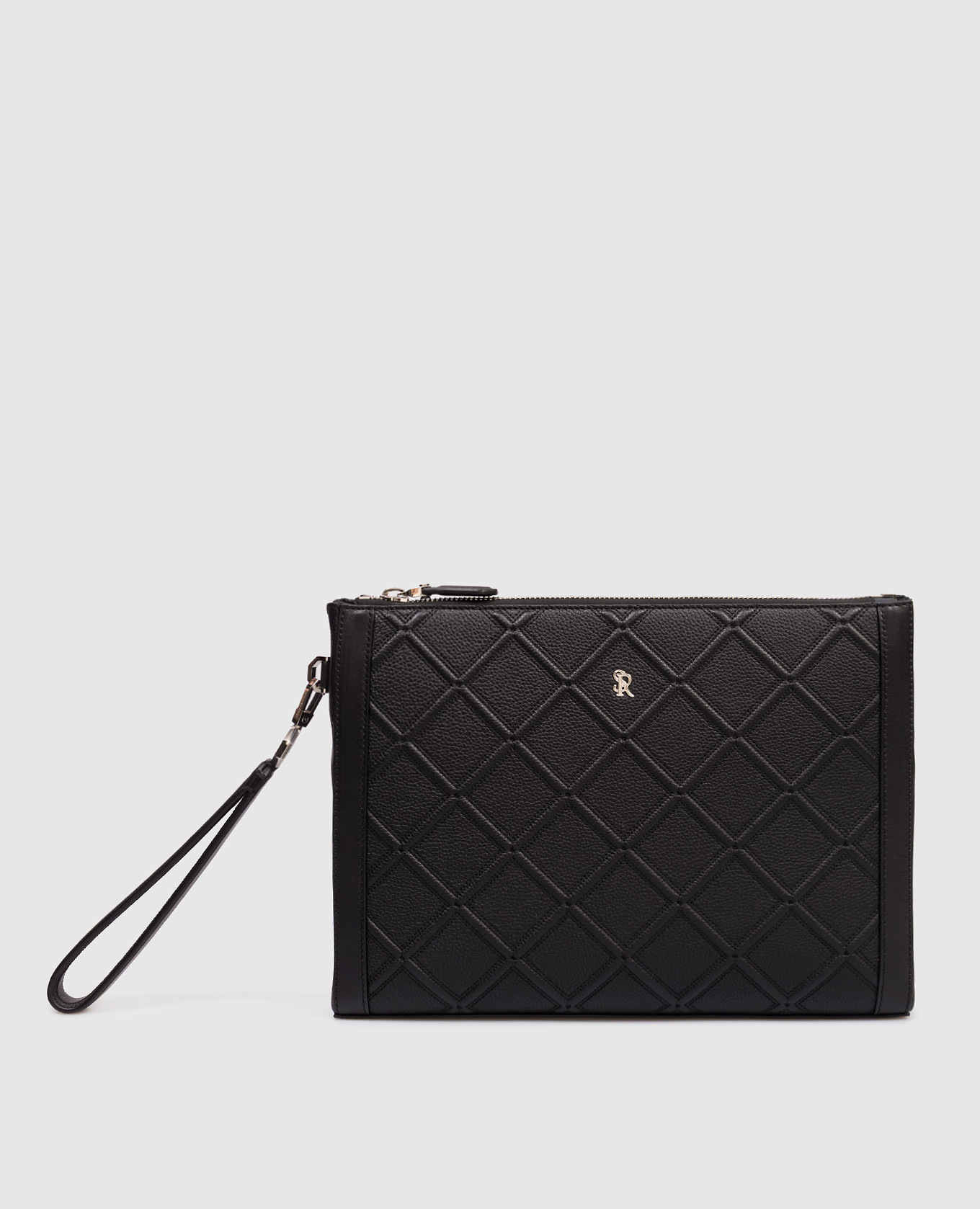 

Black leather clutch with monogram logo Stefano Ricci