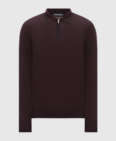Paarse poloshirt van wol en zijde