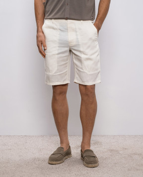 Stefano Ricci White linen and silk shorts with logo patch M8T6100060TXFIL
