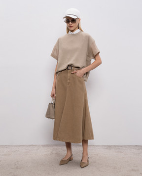 Brunello Cucinelli Brown denim skirt with linen ML996G4009