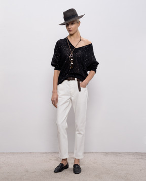 Brunello Cucinelli Black sequined linen, cashmere and silk pullover MDJ547612