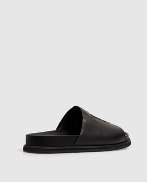 AMIRI Black leather flip-flops with textured monogram AMCSCA1010