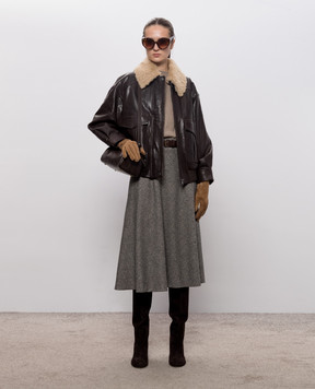 Max Mara Weekend Brown leather jacket CALATA with fur WKDCALATA