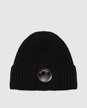 C.P. Company Black wool hat with logo patch MAC739A005509A