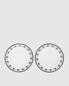 Dolce&Gabbana Set of white porcelain dessert plates with DG logo monogram TC0S03TCALH