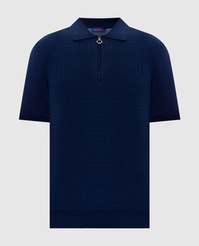 Stefano Ricci Blue polo shirt made of wool, cashmere and silk in a pattern W505507P31W26150