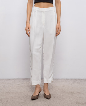Brunello Cucinelli White linen pants with monil chain MH126P8292
