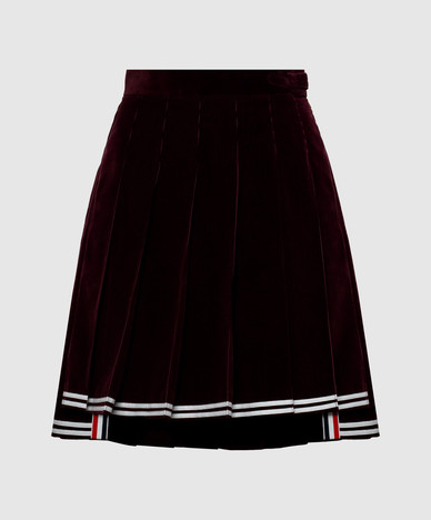 Burgundy velvet pleated skirt