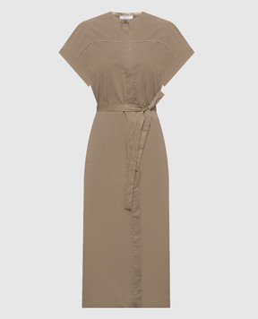 Peserico Khaki shirt dress with chain A02564A01979
