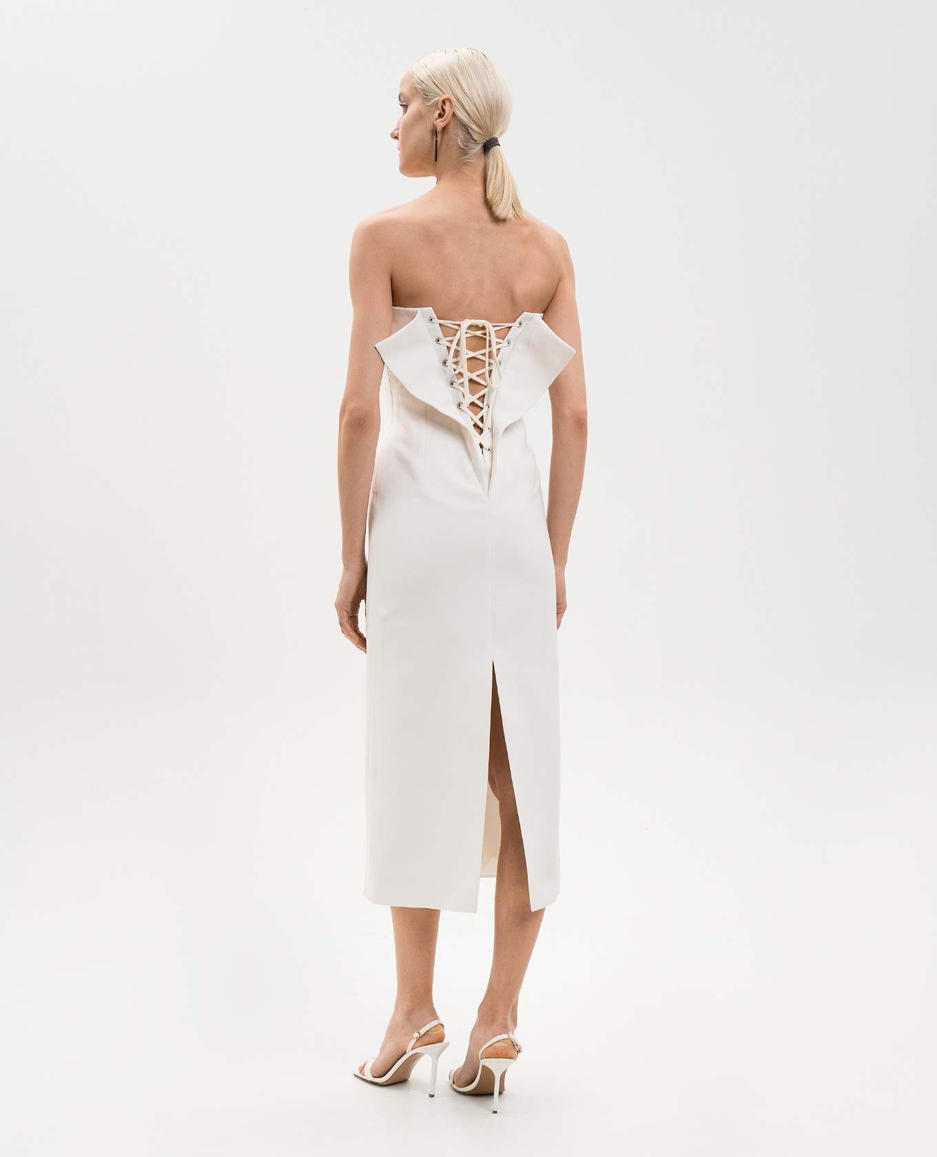 

Allacciami white midi dress with linen SSHEENA