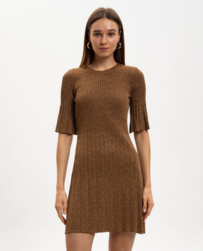 Twinset Brown ribbed dress with lurex 261TP3040