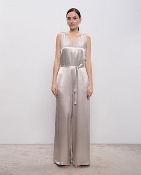 Peserico Gray jumpsuit with monil chain E02392A01514