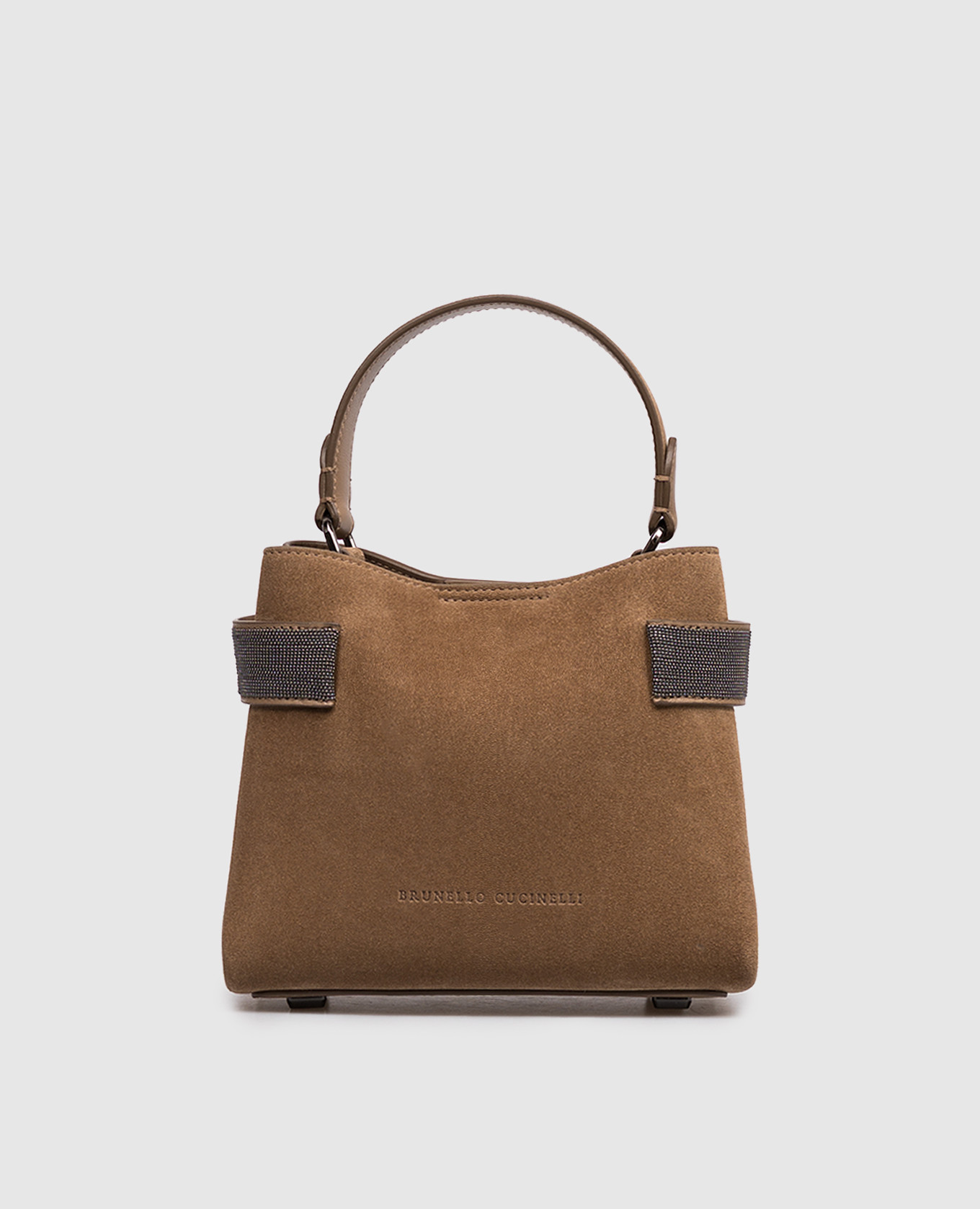 Brown suede Essence bag with monil chain