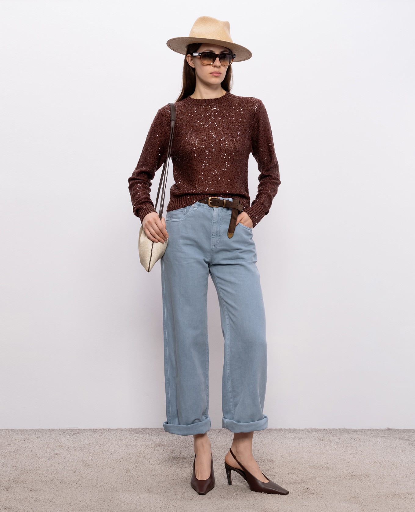 

Brown sequined linen, cashmere and silk jumper Brunello Cucinelli