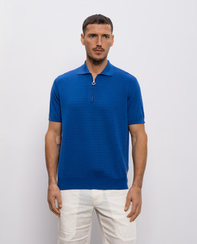 Stefano Ricci Blue polo shirt made of wool, cashmere and silk in a pattern W505507P31W26150