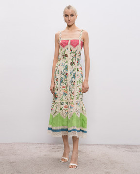 Etro Beige floral print dress with lace WRHA0581AV892