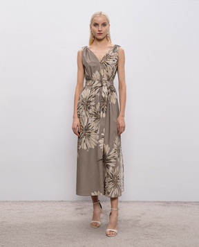 Brunello Cucinelli Khaki dress with floral print MQ197A5092