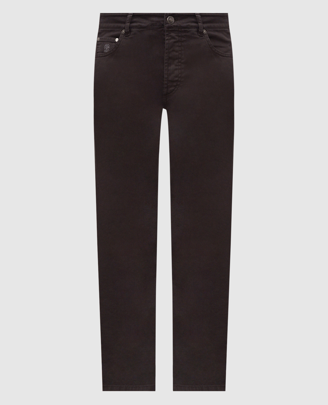 Dark brown jeans with embroidered emblem