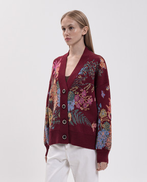 MANTERO 1902 Burgundy wool cardigan with floral pattern 0329AJACQD00811