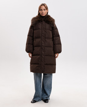 Twinset Brown elongated down jacket 262TP2363
