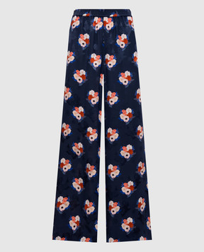 Fendi Blue silk pants with floral print FR6494AW9H