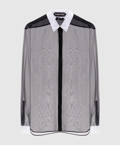 Black printed silk blouse