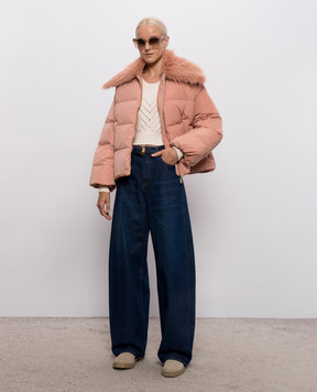 Twinset Pink down jacket with metal logo 262TP2360