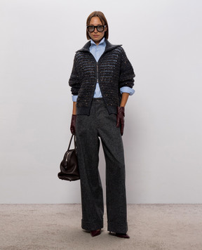 Brunello Cucinelli Blue openwork cardigan with sequins MGO378806