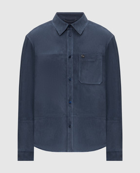 Stefano Ricci Blue suede shirt with eagle head emblem M7J6100350SUEJS3