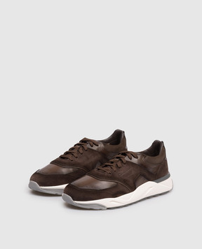 Santoni Brown leather sneakers with embossed logo MBIM22112BGRTSBB
