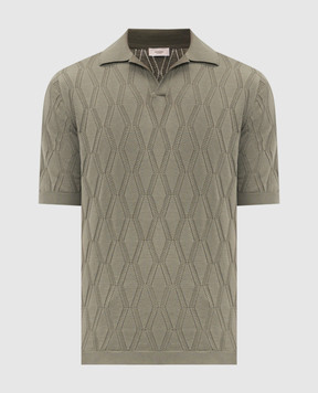 Agnona Khaki polo shirt with patterned silk K311U857Q1412