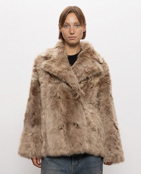 Yves Salomon Brown double-breasted sheepskin coat 27WYV60465TOSX