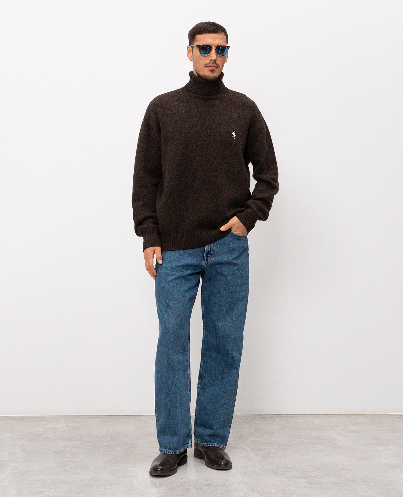 

Gray wool sweater with monogram embroidery Sporty & Rich, Brown