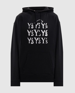 Y`S Yamamoto Black hoodie with monogram logo print YVT29669