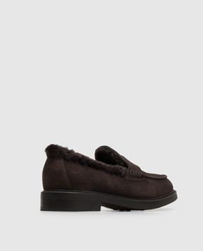 Doucal's Brown suede loafers with fur trim DD8738BRUGUM252