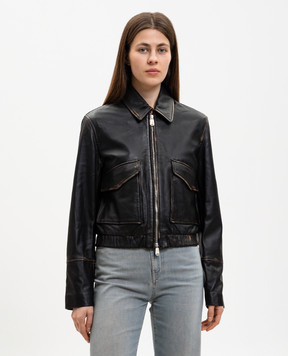 Dondup Black distressed leather jacket DJ780PL0678DXXX