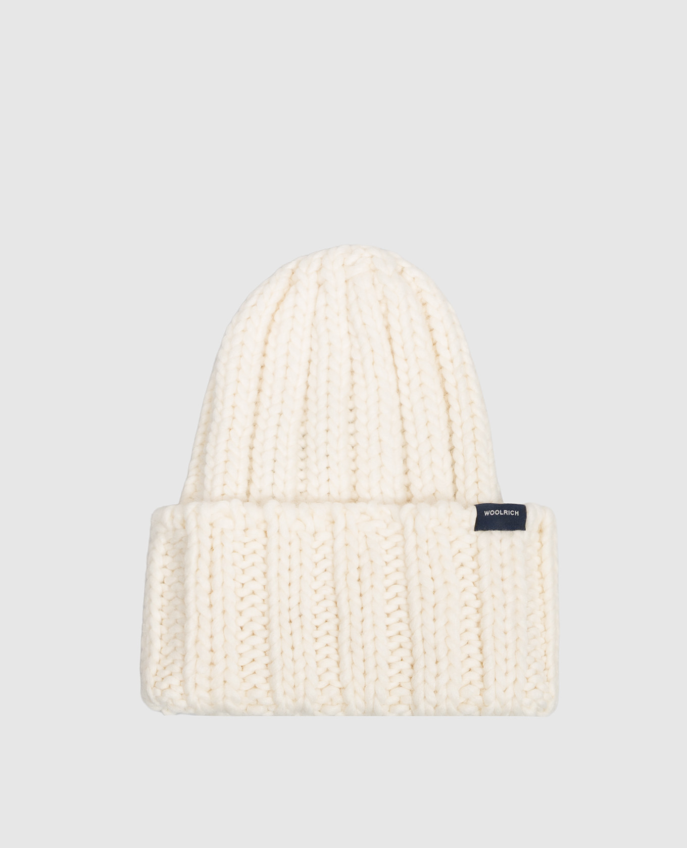 Ivory wool hat with logo patch