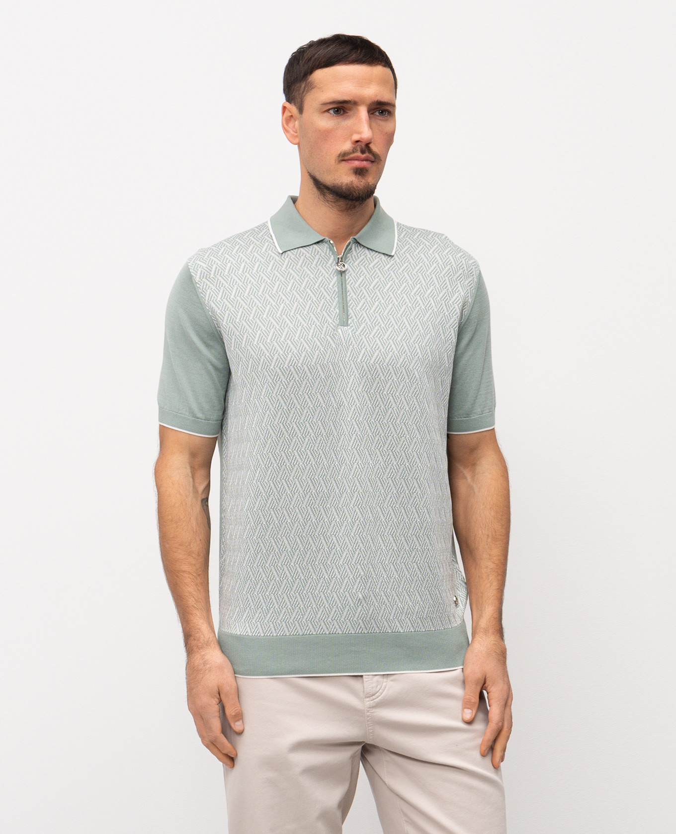 

Green polo shirt with patterned silk Stefano Ricci