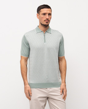 Stefano Ricci Green polo shirt with patterned silk K212040P31F26196