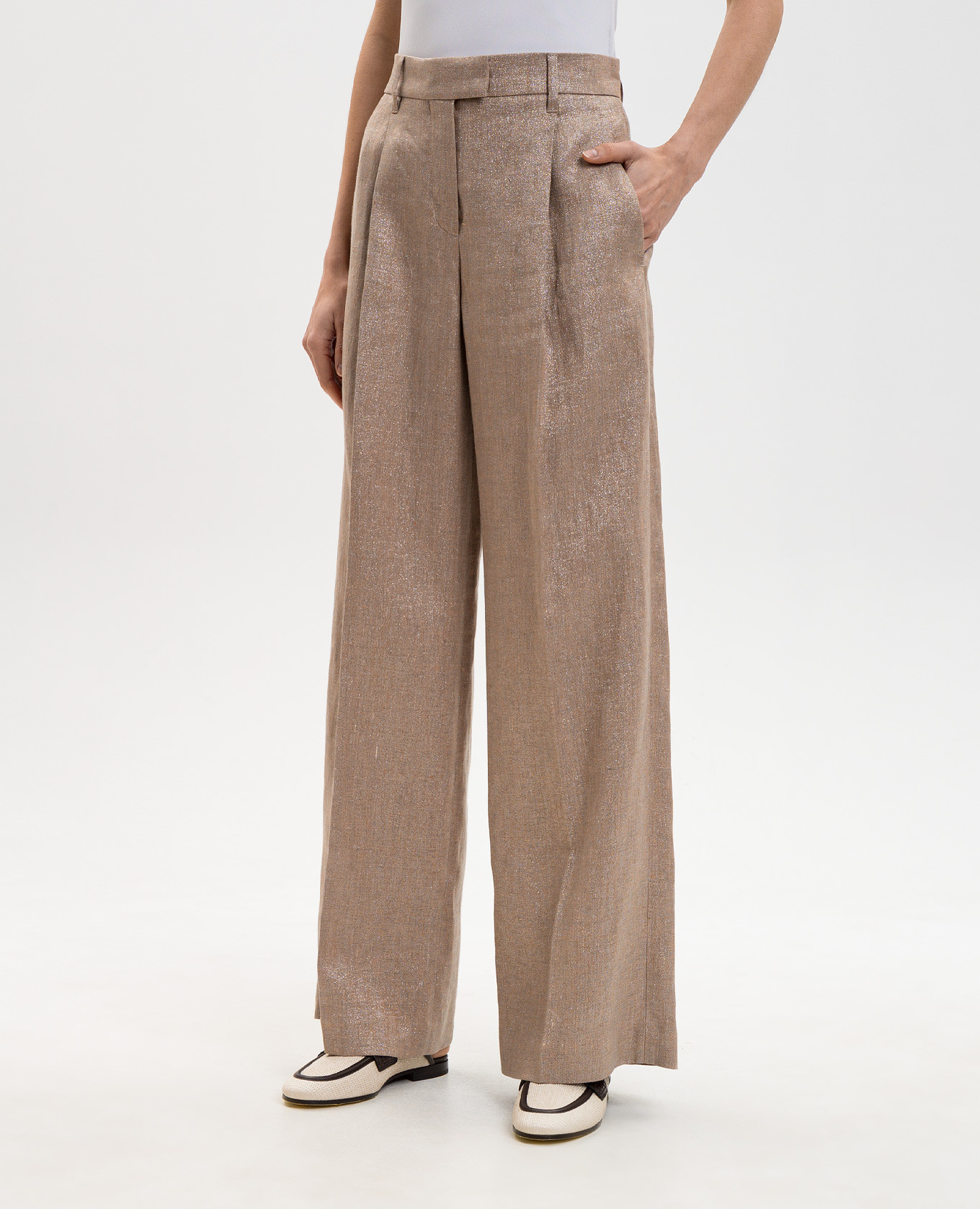 Brown linen pants with lurex Brunello Cucinelli 3