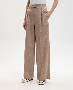 Brunello Cucinelli Brown linen pants with lurex MH526P8884