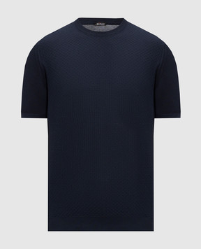 Kiton Blue T-shirt with geometric pattern UMK0934